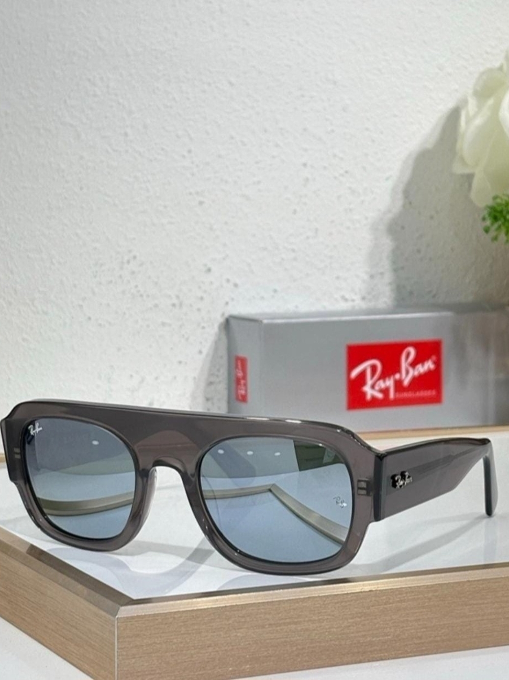 Ray-Ban Men’s Gray Frame Sunglasses with Blue Lenses